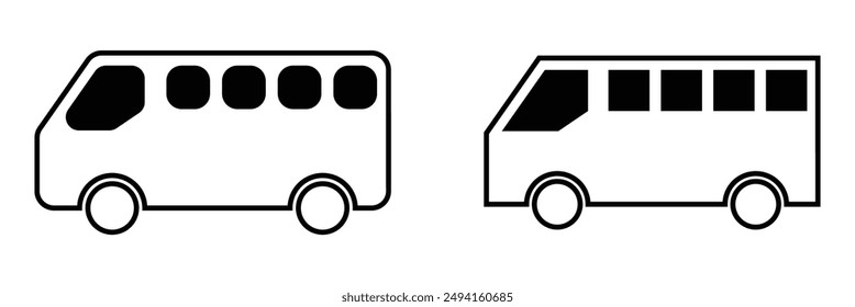 Travel bus icons, tour transport or public transportation service, vector emblems. Tourism or passenger travel trip bus icon vector design eps 10