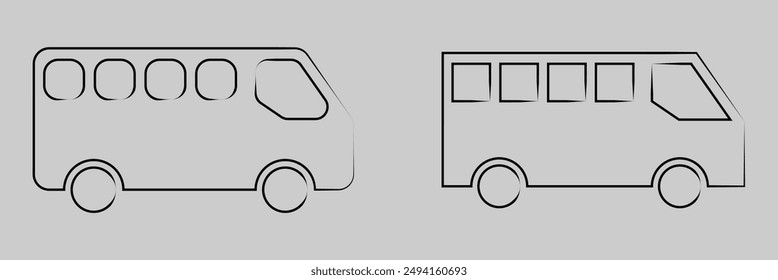 Travel bus icons, tour transport or public transportation service, vector emblems. Tourism or passenger travel trip bus icon vector design eps 10