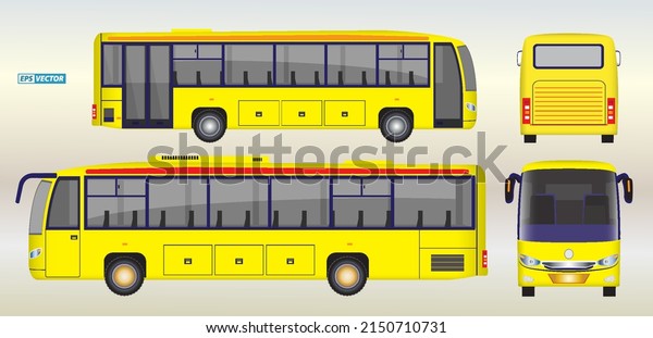 travel bus side view and front back\
view or mockup automotive public transport\
template.
