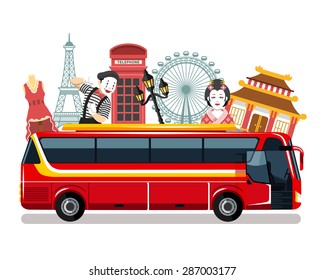 Travel bus vector flat illustration