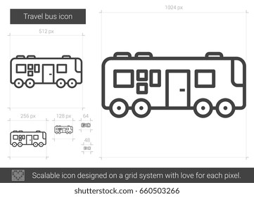 Travel bus vector line icon isolated on white background. Travel bus line icon for infographic, website or app. Scalable icon designed on a grid system.