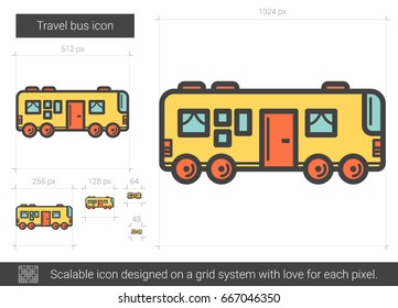 Travel bus vector line icon isolated on white background. Travel bus line icon for infographic, website or app. Scalable icon designed on a grid system.