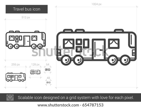 Travel bus vector line icon isolated on white background. Travel bus line icon for infographic, website or app. Scalable icon designed on a grid system.
