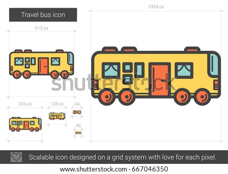 Travel bus vector line icon isolated on white background. Travel bus line icon for infographic, website or app. Scalable icon designed on a grid system.