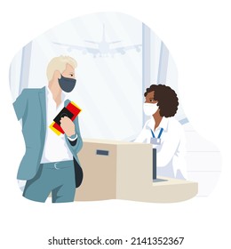 Travel, Business, Advertise concept - Everything looks great. The blonde man businessman checking her flight or online check-in at airport, with luggage. Air travel.