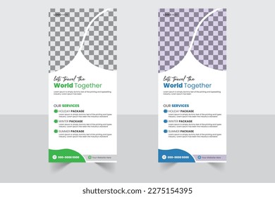 Travel Business agency Roll Up Template. Truism Standee Design Banner. Corporate digital Roll Up Banner. Vector x Banner, Holiday x-stand Banner. Company Tours Vacation exhibition display template.