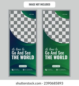 Travel Business agency Roll Up Template. Truism Standee Design Banner. Corporate digital Roll Up Banner. Vector x Banner, Holiday x-stand Banner. Company Tours Vacation exhibition display template.