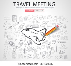 Travel for Business concept  with Doodle design style :finding solution, brainstorming, creative thinking. Modern style illustration for web banners, brochure and flyers.