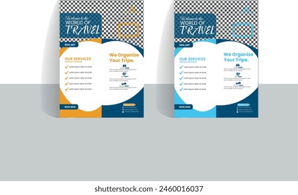 Travel business flyer design.vactor.Travel poster or flyer tamplate brochure design layout space for photo background. Yellow  blueTravel flyer template for travel agency.