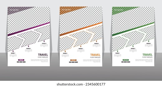 
Diseño de plantillas de volante de negocios de viajes para medios sociales.  post de turismo o de turismo de verano o afiche con fondo gráfico abstracto y logotipo.