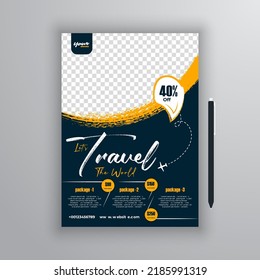 Diseño de plantillas de volante para promoción de negocios de viajes. Folleto de vacaciones, viajes de verano y turismo con pincel para agencias de viajes. 