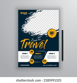 Diseño de plantillas de volante para promoción de negocios de viajes. Folleto de vacaciones, viajes de verano y turismo con pincel para agencias de viajes. 