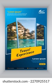 Travel business promotion flyer template design. Travelling, tourism or summer holiday tour online marketing poster, poster with abstract graphic background and logo.