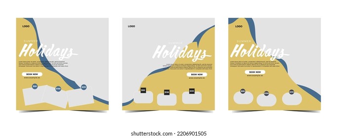 Travel business promotion web banner template design for social media Travel, tourism or summer vacation online marketing flyer, post or poster with abstract graphic background and logo.