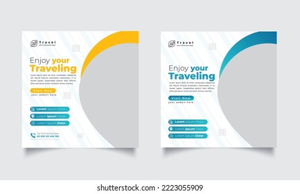 Diseño de plantillas de banner web para promoción de negocios de viajes para medios sociales. Viaje, turismo o vacaciones de verano viaje en línea volante de marketing en línea