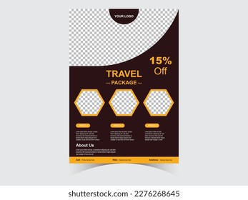 Travel business promotion web banner template design for Flyer Design. Travelling, tourism or summer holiday tour online marketing flyer, post or poster with abstract graphic background and logo