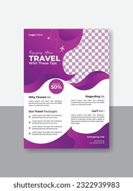 Travel business promotion web banner template design for social media. Travelling, tourism or summer holiday tour online marketing flyer, post or poster with abstract graphic background and logo.