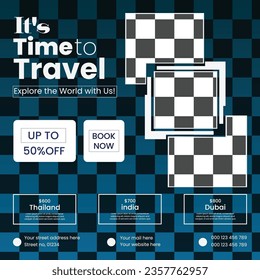 Travel business promotion web banner template design for social media. Creative Social media post template design. Travel Business promotion template.