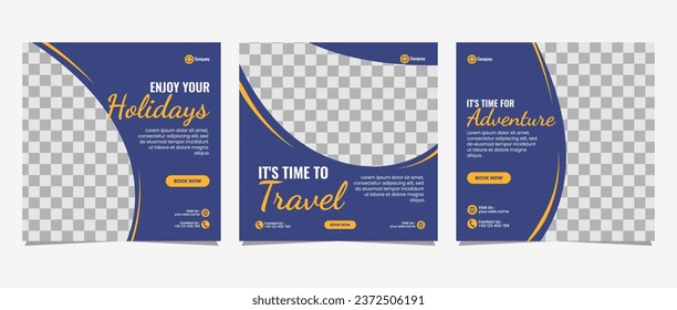 Travel business promotion web banner template design for social media marketing, tour advertising, banner offer, and and sale promo