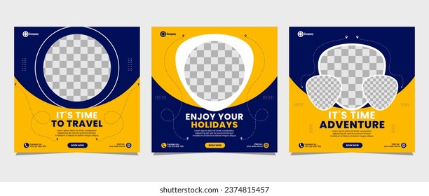 Travel business promotion web banner template design for social media marketing, tour advertising, banner offer, and and sale promo