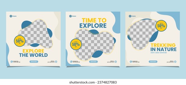 Travel business promotion web banner template design for social media marketing, tour advertising, banner offer, and and sale promo