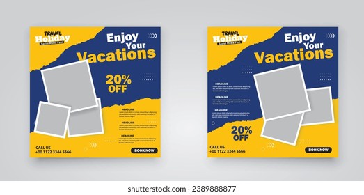 Travel business promotion web banner template design for social media. 