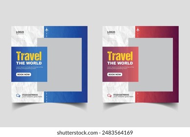 Travel business promotion web banner design template for social media post  