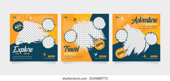 Travel business promotion web banner template design as summer beach for social media. travel and tourism business marketing post or poster, flyer, with abstract graphic background