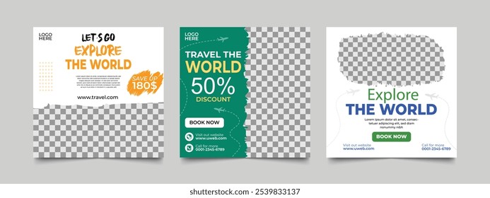 Travel business promotion web banner template design for social media.