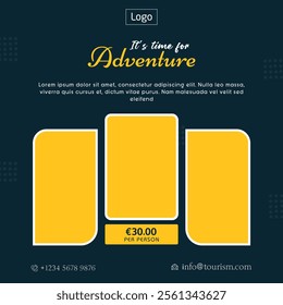 Travel business promotion web banner template design for social media. Travelling, tourism or summer holiday tour online marketing flyer, post or poster with abstract graphic background