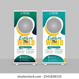 Travel business standee rollup design modern business trip signage pullup tour packages retractable x banner template