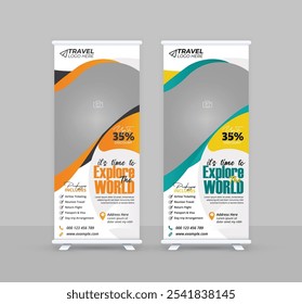 Travel business standee rollup design modern business trip signage pullup tour packages retractable x banner template