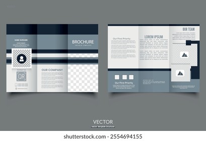 Travel business trifold brochure template. Modern, Creative and Professional tri fold brochure vector. Simple and minimalist promotion layout.
