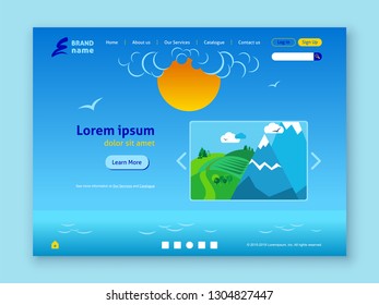 Travel business website template design. Easy editable sun rise concept for web page. Vector homepage illustration.