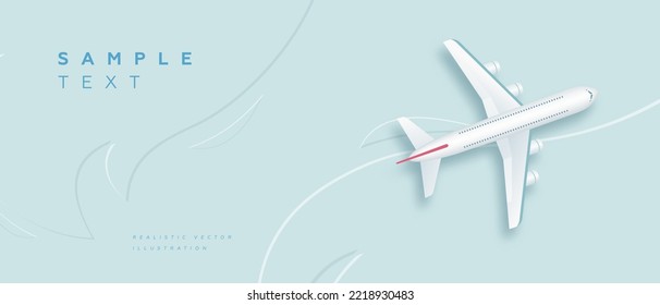 Travel by airplane realistic top view composition. Vector illustration