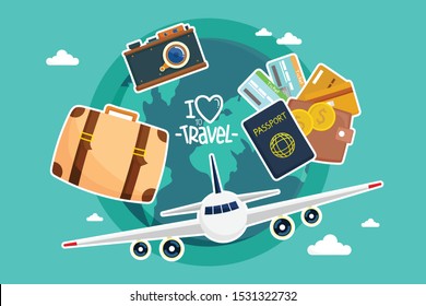 Travel by airplane. World Travel. Planning summer vacations. Tourism and vacation theme.