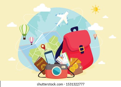 Travel by airplane. World Travel. Planning summer vacations. Tourism and vacation theme.