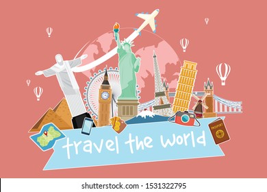 Travel by airplane. World Travel. Planning summer vacations. Tourism and vacation theme.