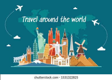 Travel by airplane. World Travel. Planning summer vacations. Tourism and vacation theme.