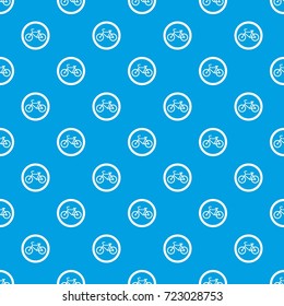 Travel by bicycle is prohibited traffic sign pattern repeat seamless in blue color for any design. Vector geometric illustration