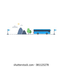 Travel by bus, itinerary illustration