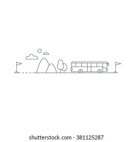 Travel by bus, itinerary illustration