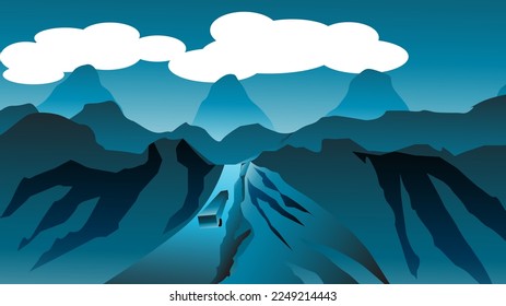 Travel by bus on rocky mountain. cloudy sky on the hill
