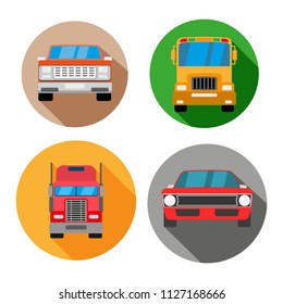 
Travel by car. Collection of cars .Vector bus, truck, pick-up and a car