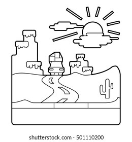 Travel by car in desert concept. Outline illustration of travel by car in desert vector concept for web
