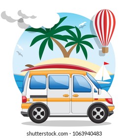 Travel by car. Isolated on white background. Vector illustration