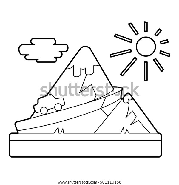 Travel by car in\
mountains concept. Outline illustration of travel by car in\
mountains vector concept for\
web