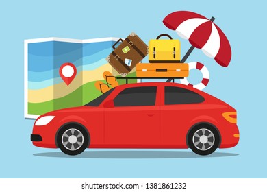 Travel by car on summer holiday. Vector illustration