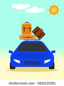 Travel by car on summer holiday. Vector illustration