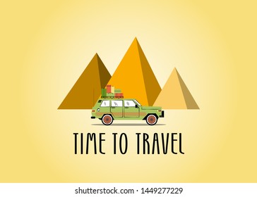 Travel by car. Road trip. World travel, tourism, summer holiday. Flat design vector illustration